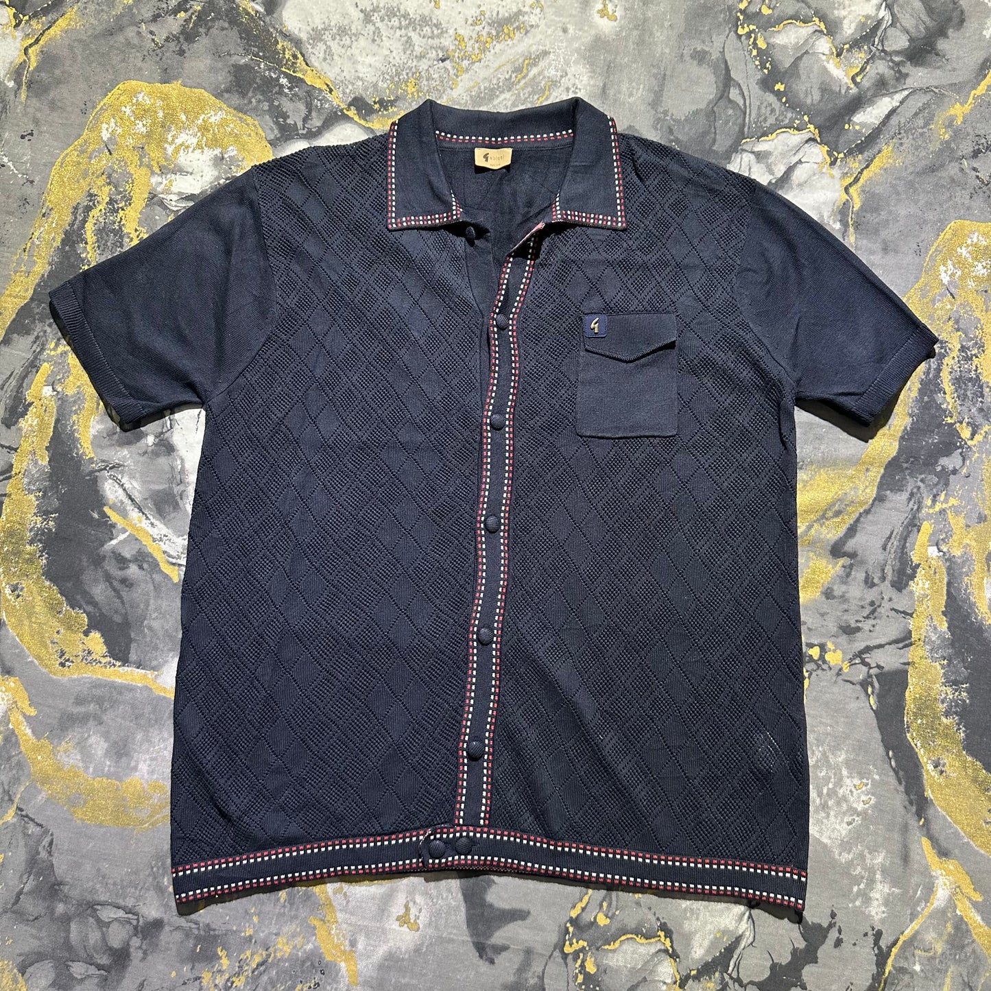 Gabicci Mesh Knitted Dark Blue Half Sleeves Buttoned Down