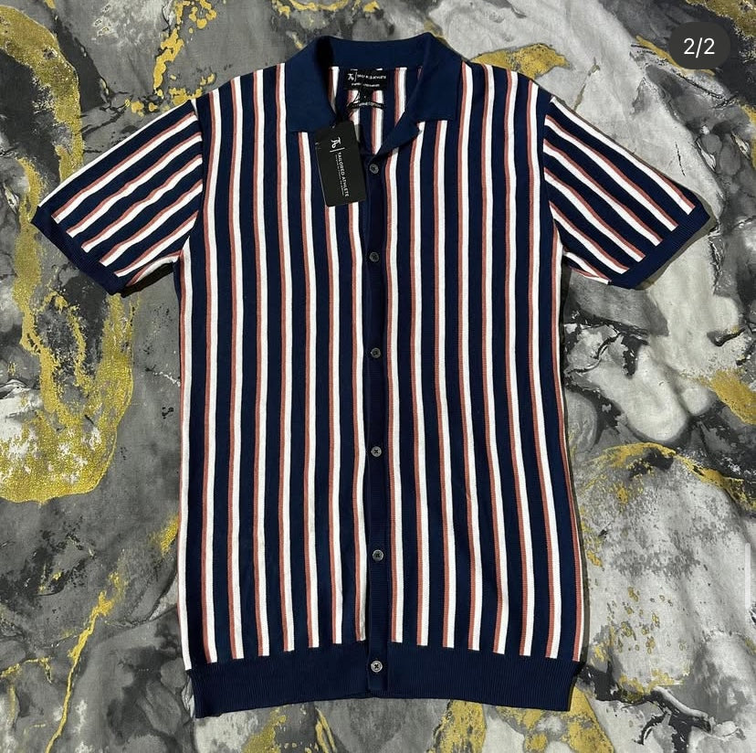 Navy Blend Knitted Button Down Shirt