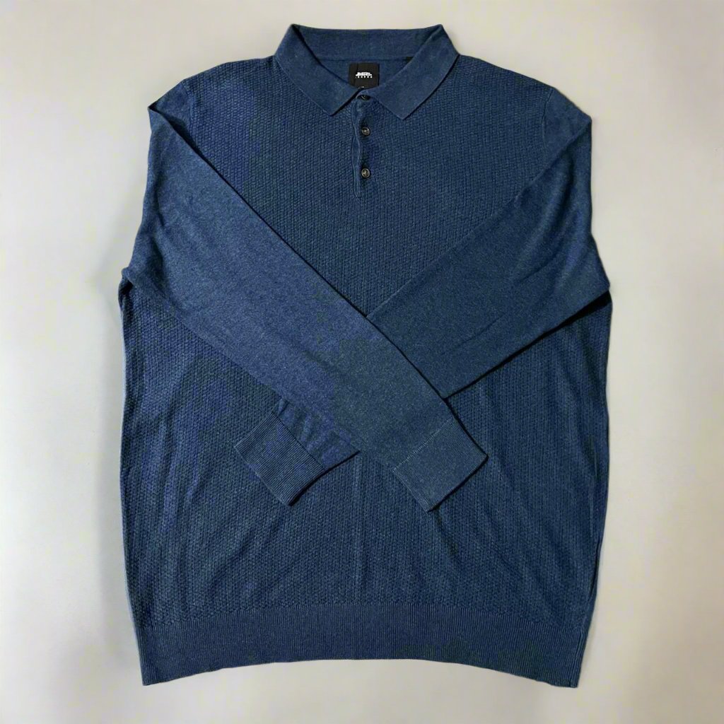 Full Sleeves Blue Waffle Knit Polo