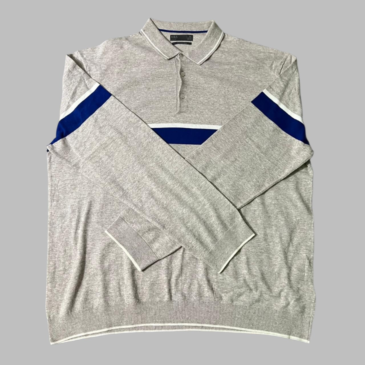 Full Sleeves Cotton Rich Striped Knit Polo
