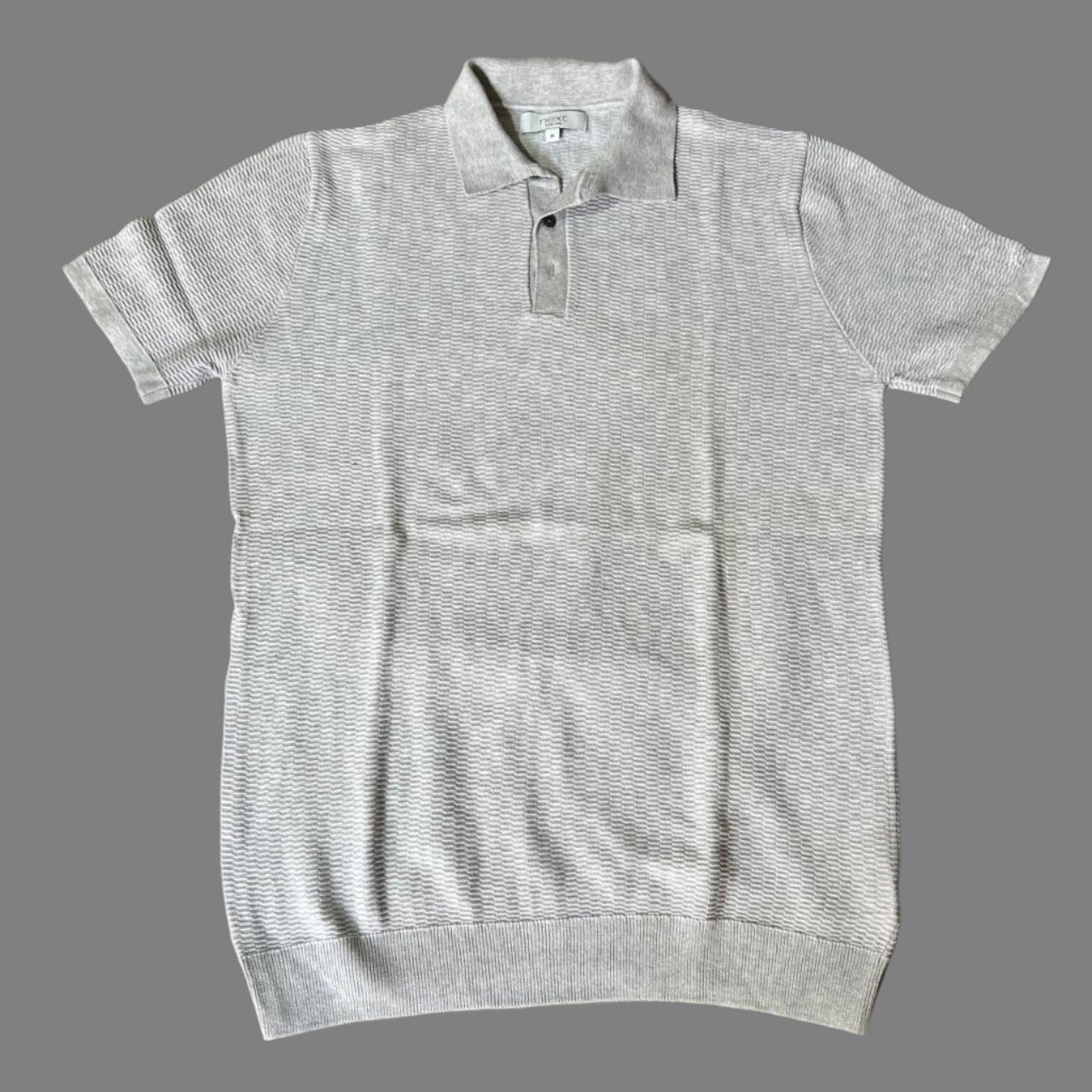 Gray Textured Half Sleeves Knit Polo