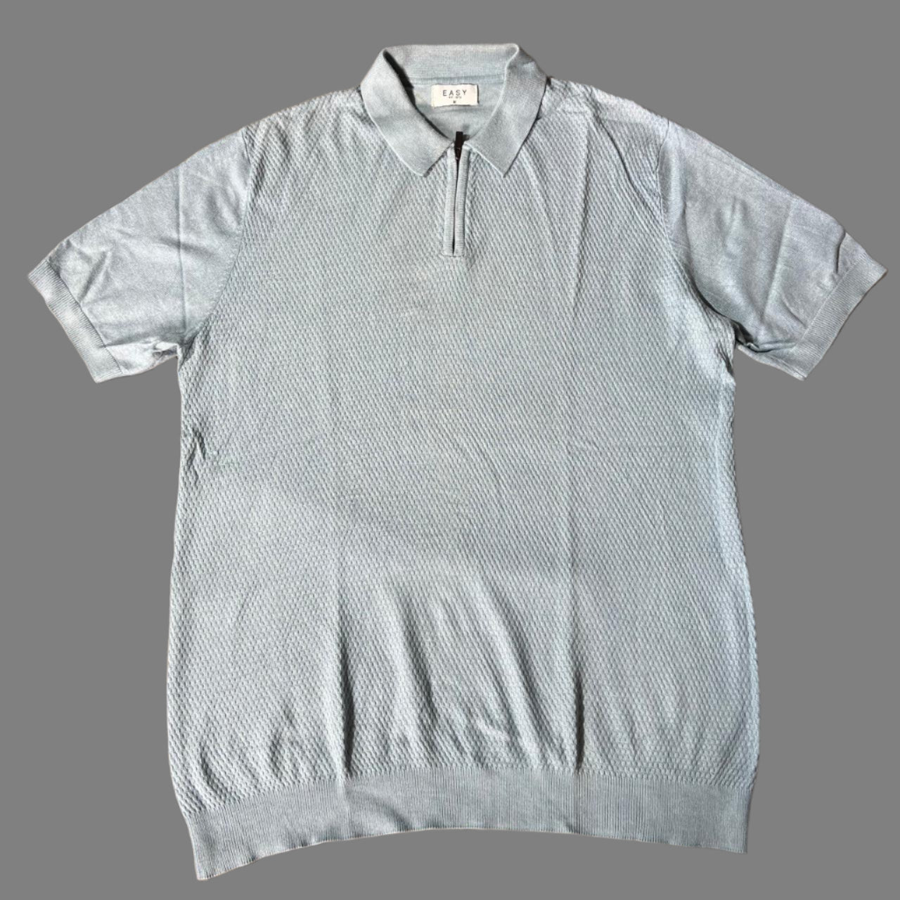 Light Sky Blue Textured Knit Half Zipper Polo