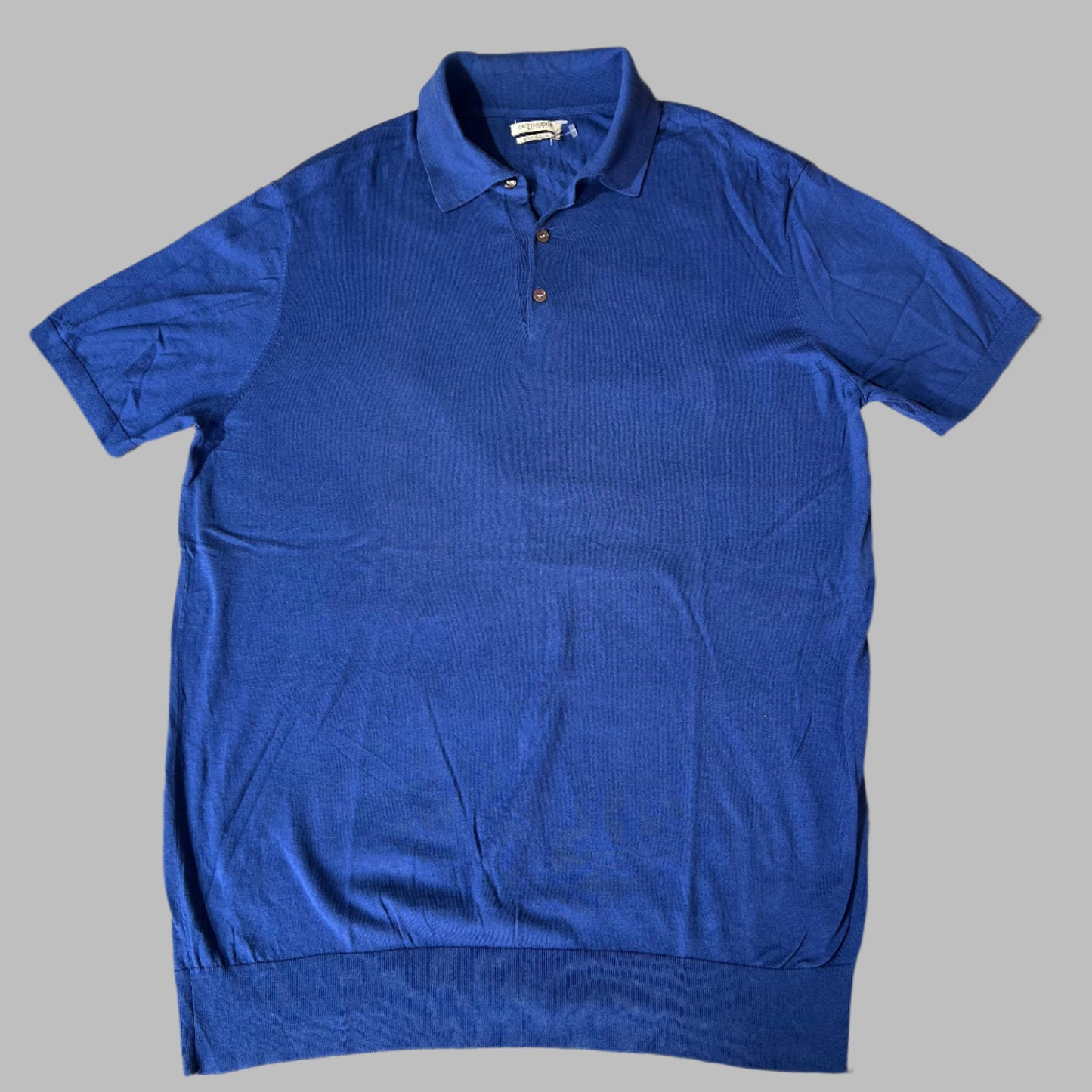 Bright Blue Buttoned Collar Silk Blend Knit Polo