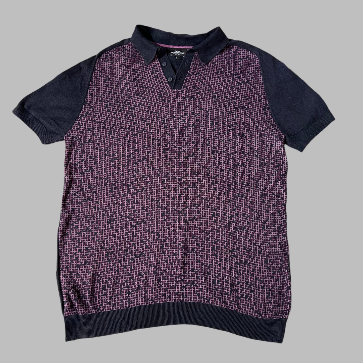 Purple/Black Patterned Knit Cotton Polo