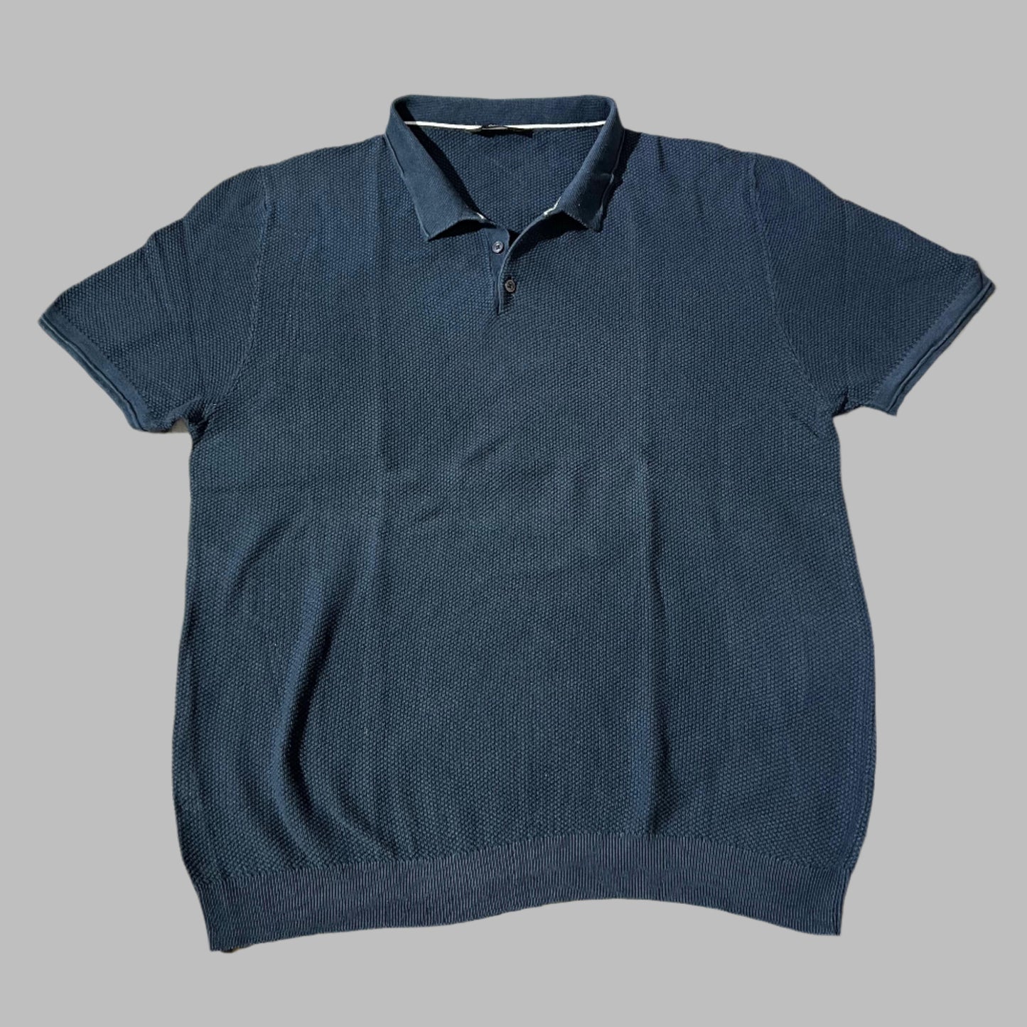 Blue Textured Knit Half Sleeves Polo