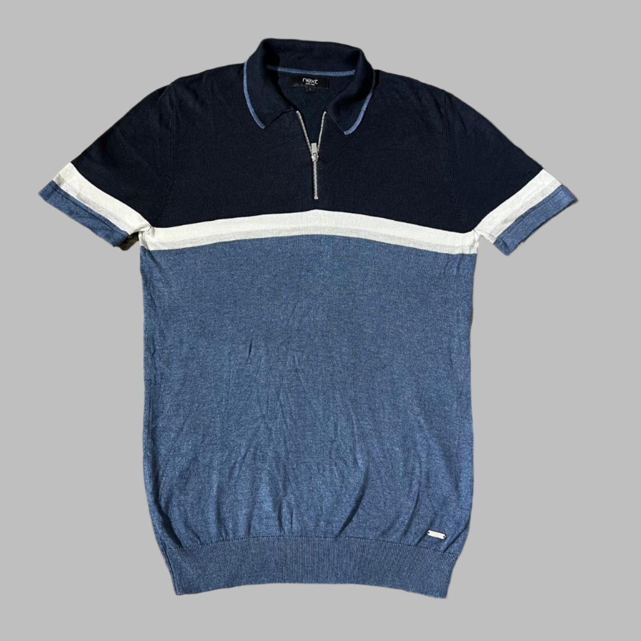 Two Toned Silk Blend Half Sleeves Zipper Polo