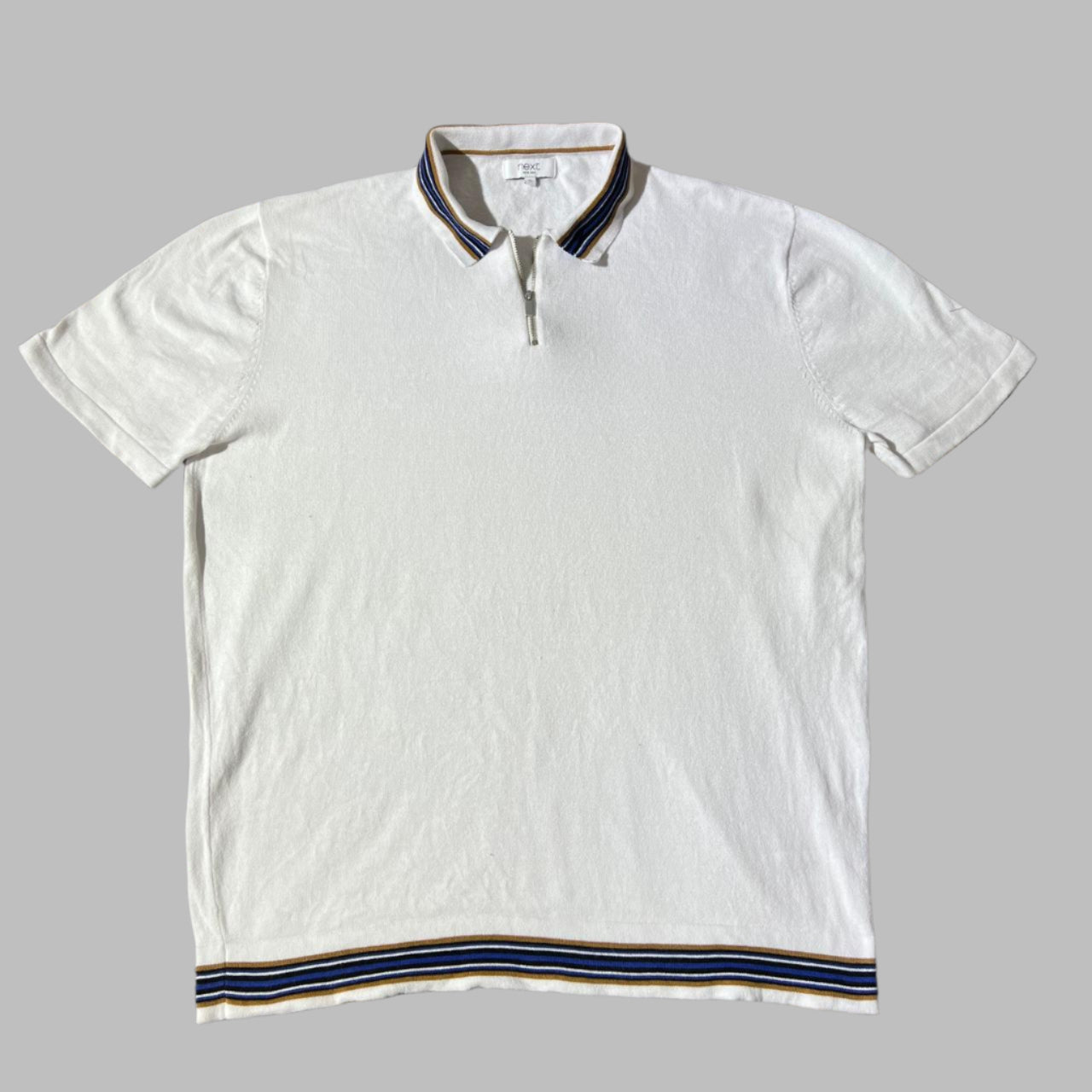 White Knitted Half Sleeves Zipper Polo