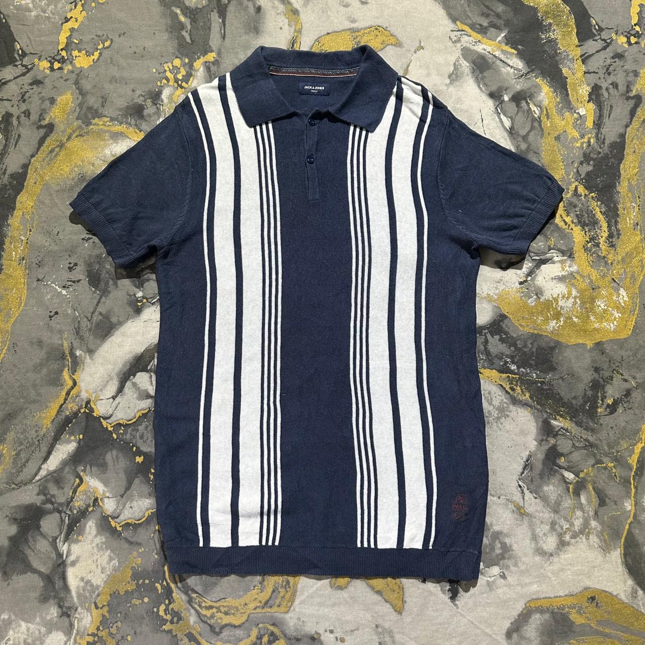 J&J Long White Stripes on Bluish Gray Knitted Polo
