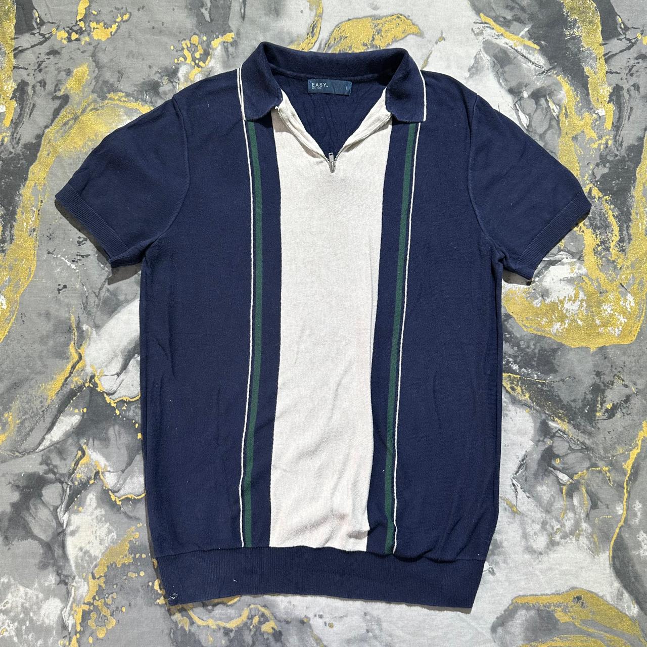 EASY Striped Pattern Knitted Zipper Polo