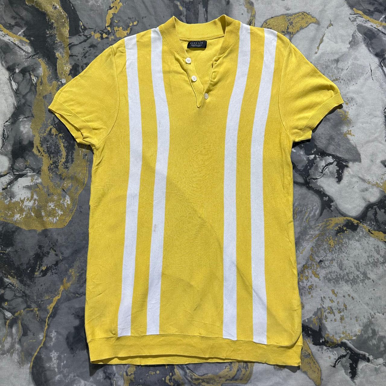 Yellow and White Stripes Henley Knitted Polo