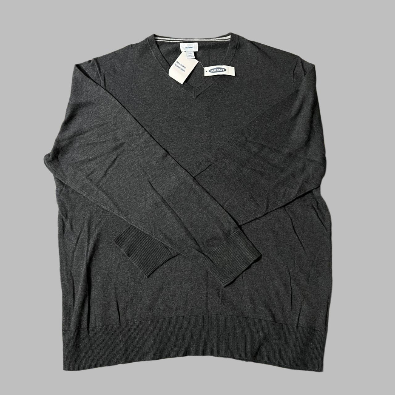 2XL Gray V-Neck Fine Cotton Sweater