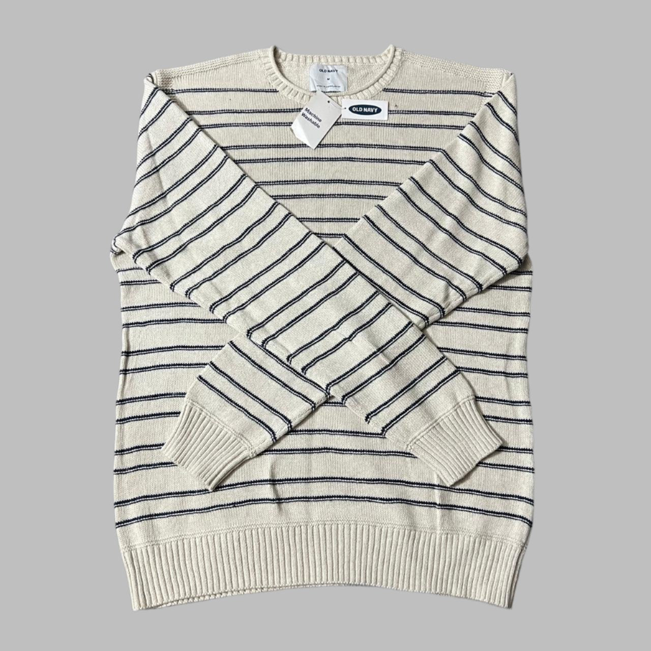 Medium Striped White and Black Knitted Sweater
