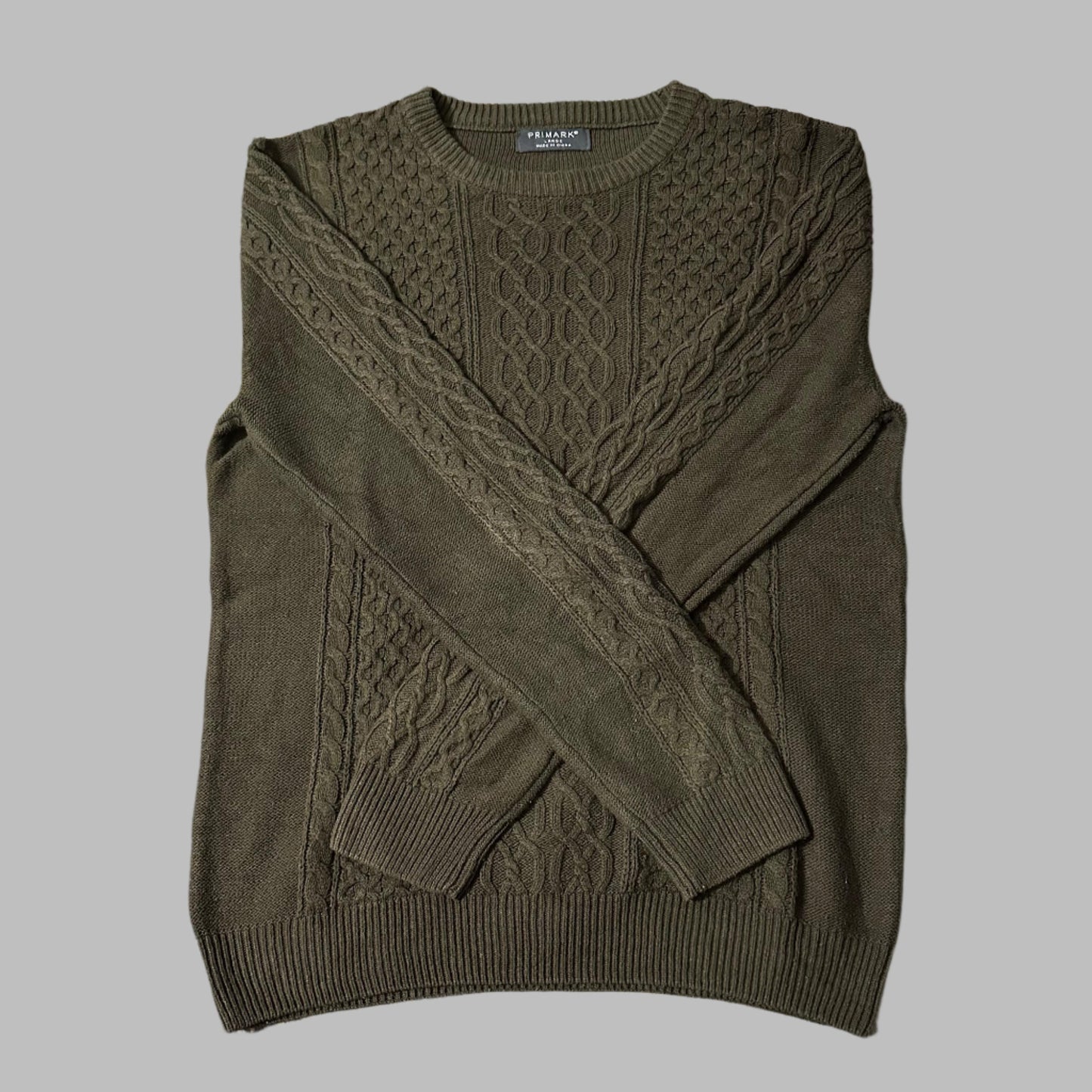 Olive Green Patterned Knit Full Sleeves Sweater
