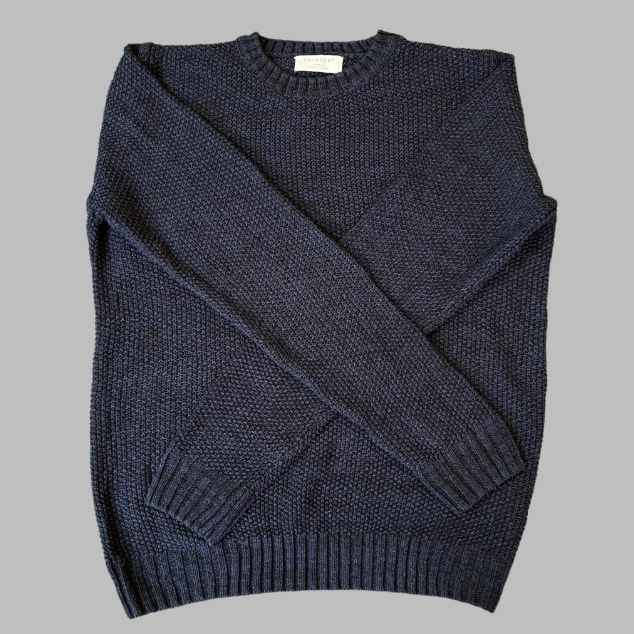Dark Blue Waffle Knit Full Sleeves Sweater