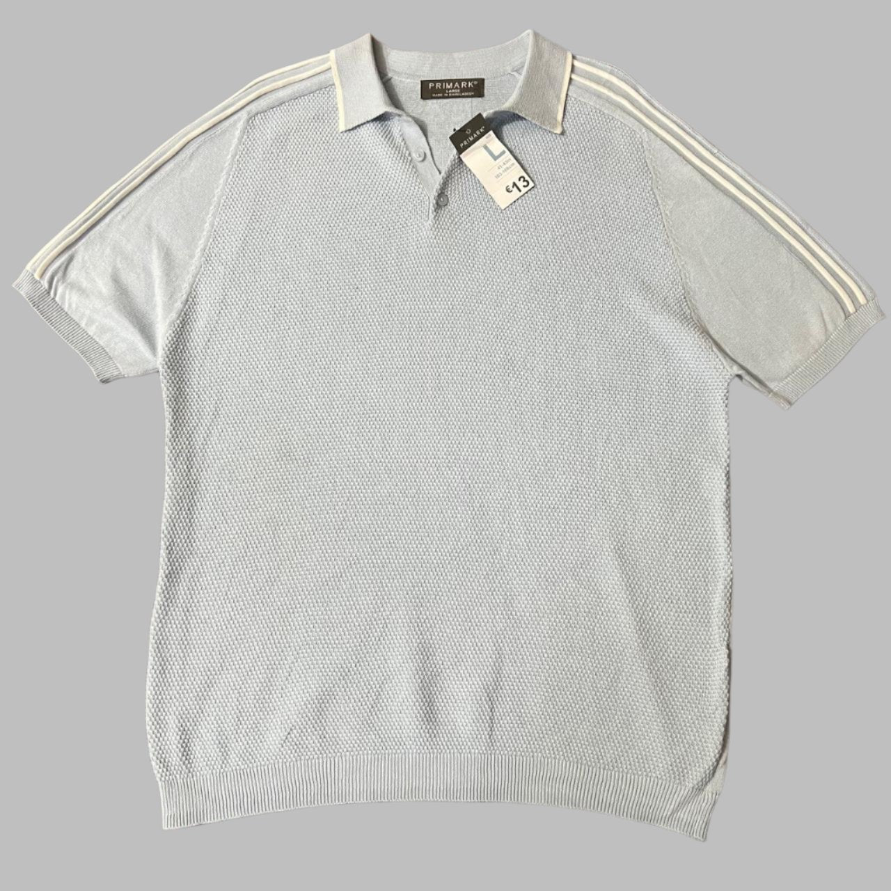 Sky Blue Textured Knit Half Sleeves Polo