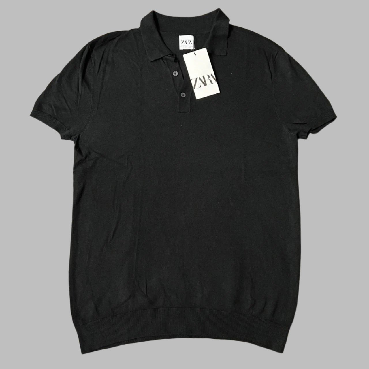 Black Silk Cotton Knit Half Sleeves Polo