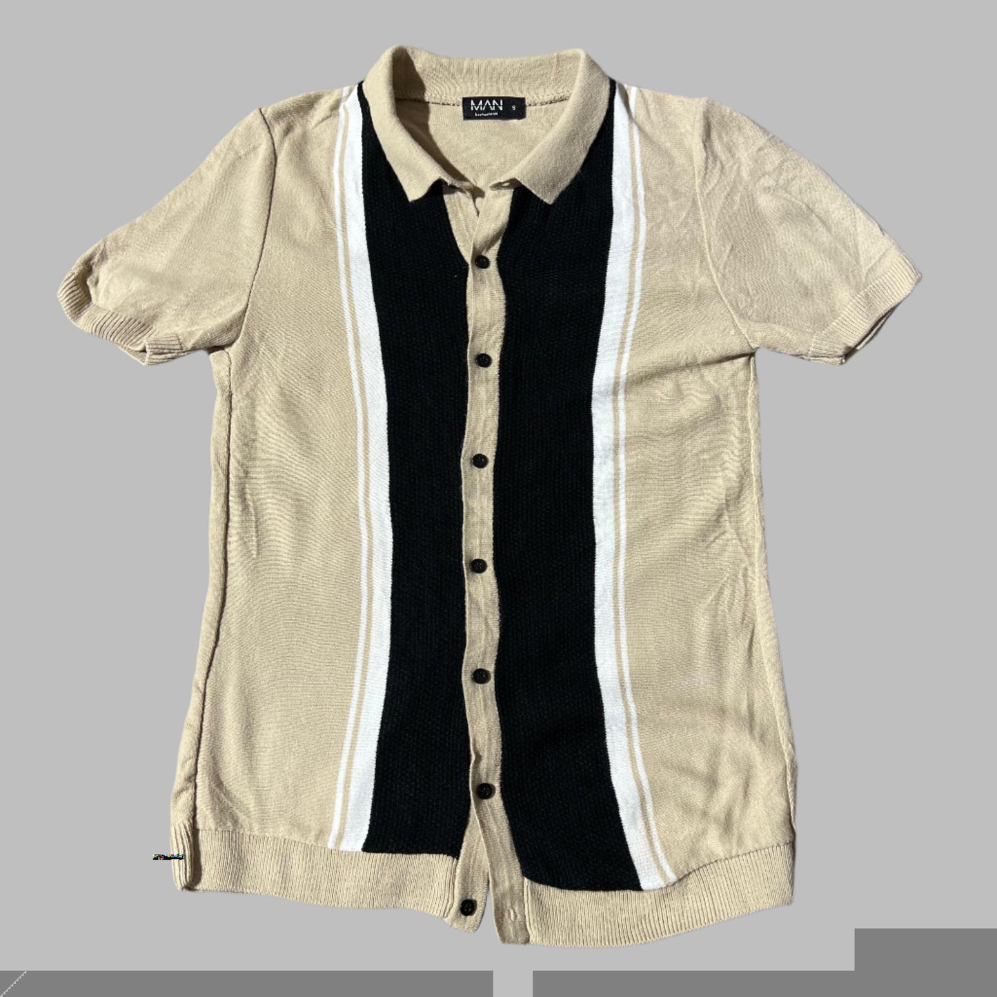 Light Beige Strips Buttoned Down Knit Shirt