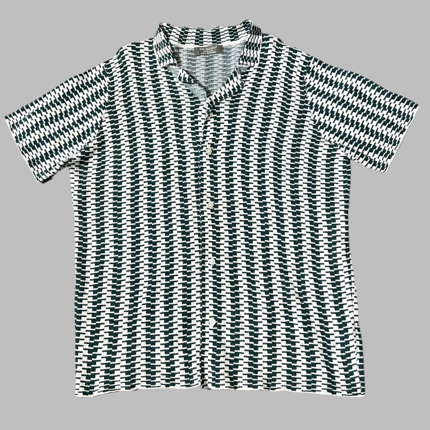 Green and White Textured Winter Material Half Sleeves Polo