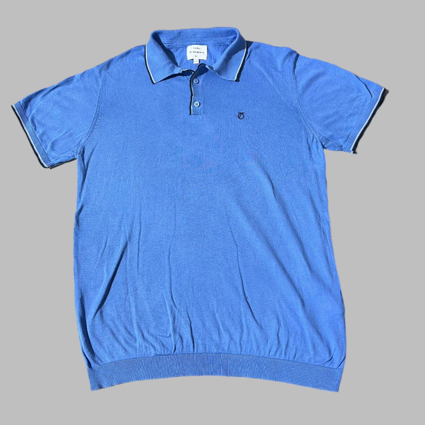 Deep Sky Blue Knitted Half Sleeves Polo
