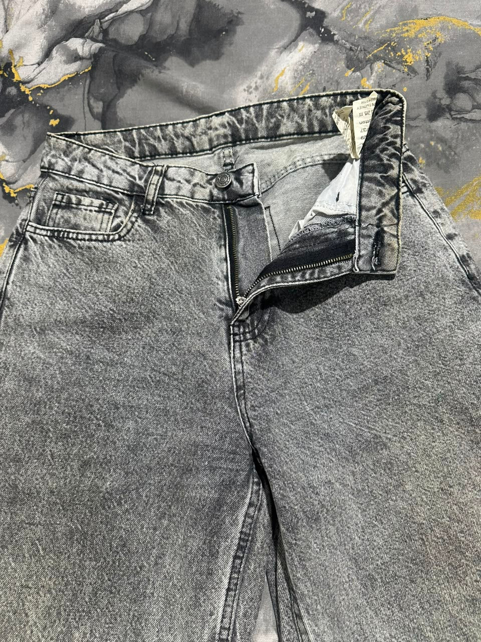 Gray Acid Washed Baggy Jeans