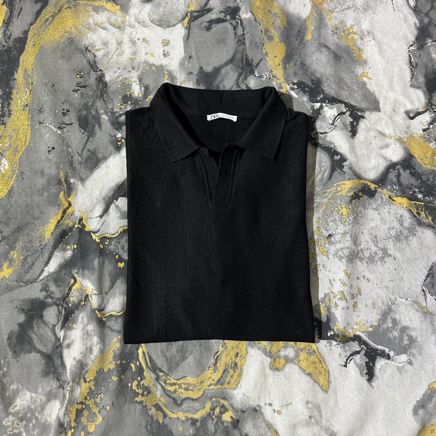 Zara Jet Black Busan Collar Knitted Polo