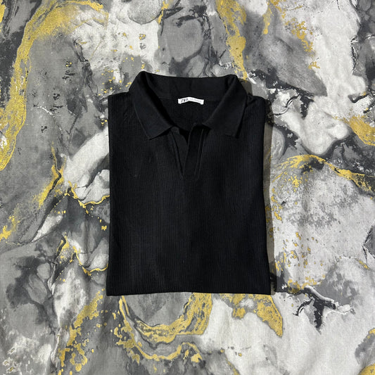 Zara Jet Black Busan Collar Knitted Polo