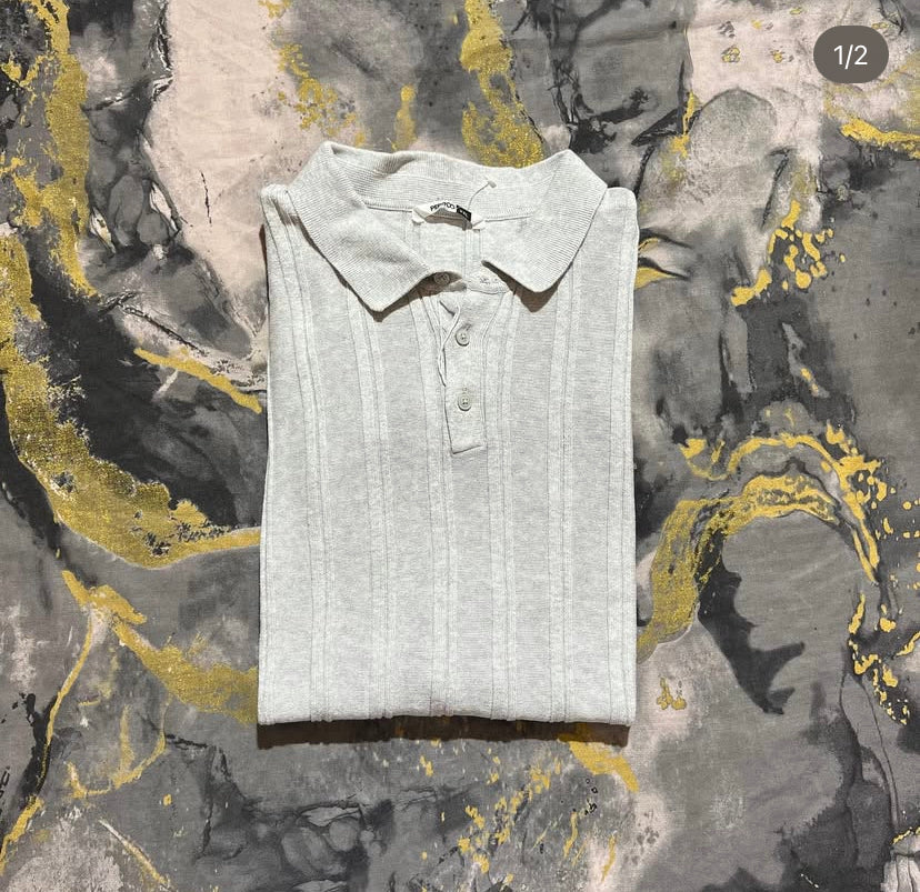 Gray Stripped Pattern Soft Cotton Polo