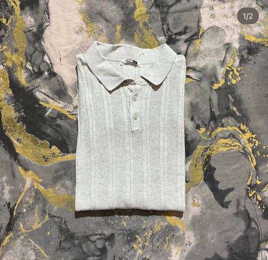 Gray Stripped Pattern Soft Cotton Polo
