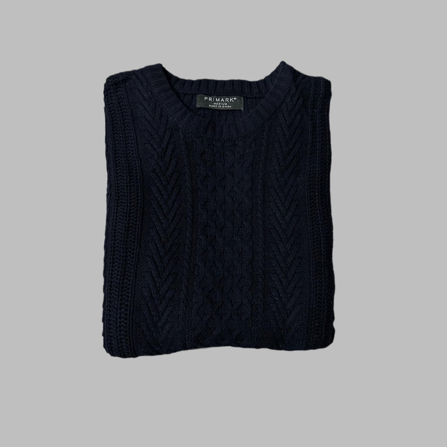 Medium Dark Blue Patterned Knitted Sweater