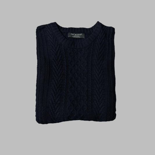 Medium Dark Blue Patterned Knitted Sweater
