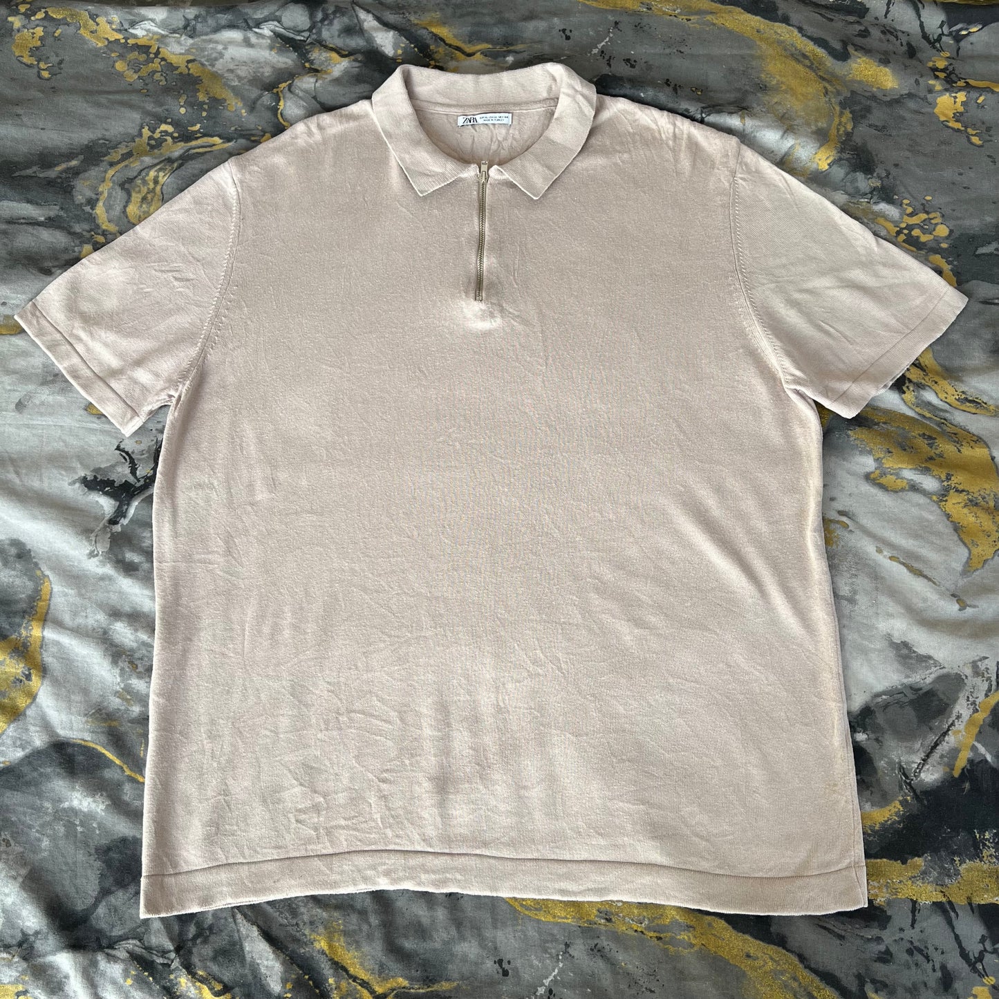Zara Beige Knitted Zipper Polo