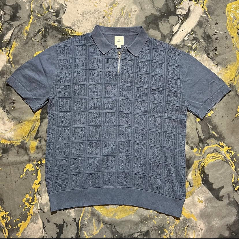Stone Grey Textured Half Polo Zipper