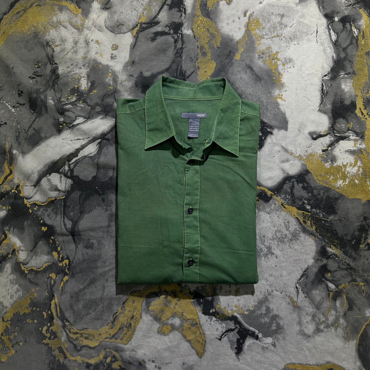 H&M Linen Parrot Green Full Sleeves Buttoned Down