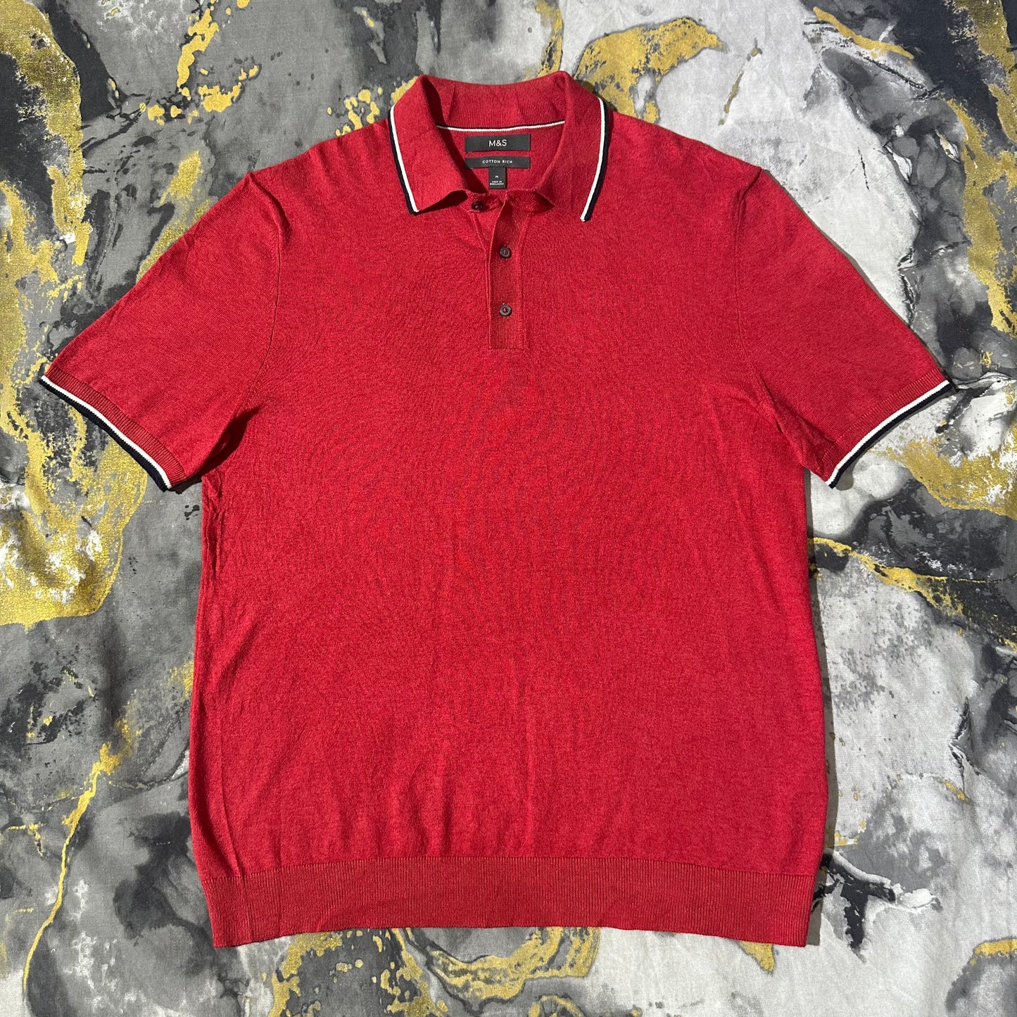 Red Cotton Rich Buttoned Knitted Polo