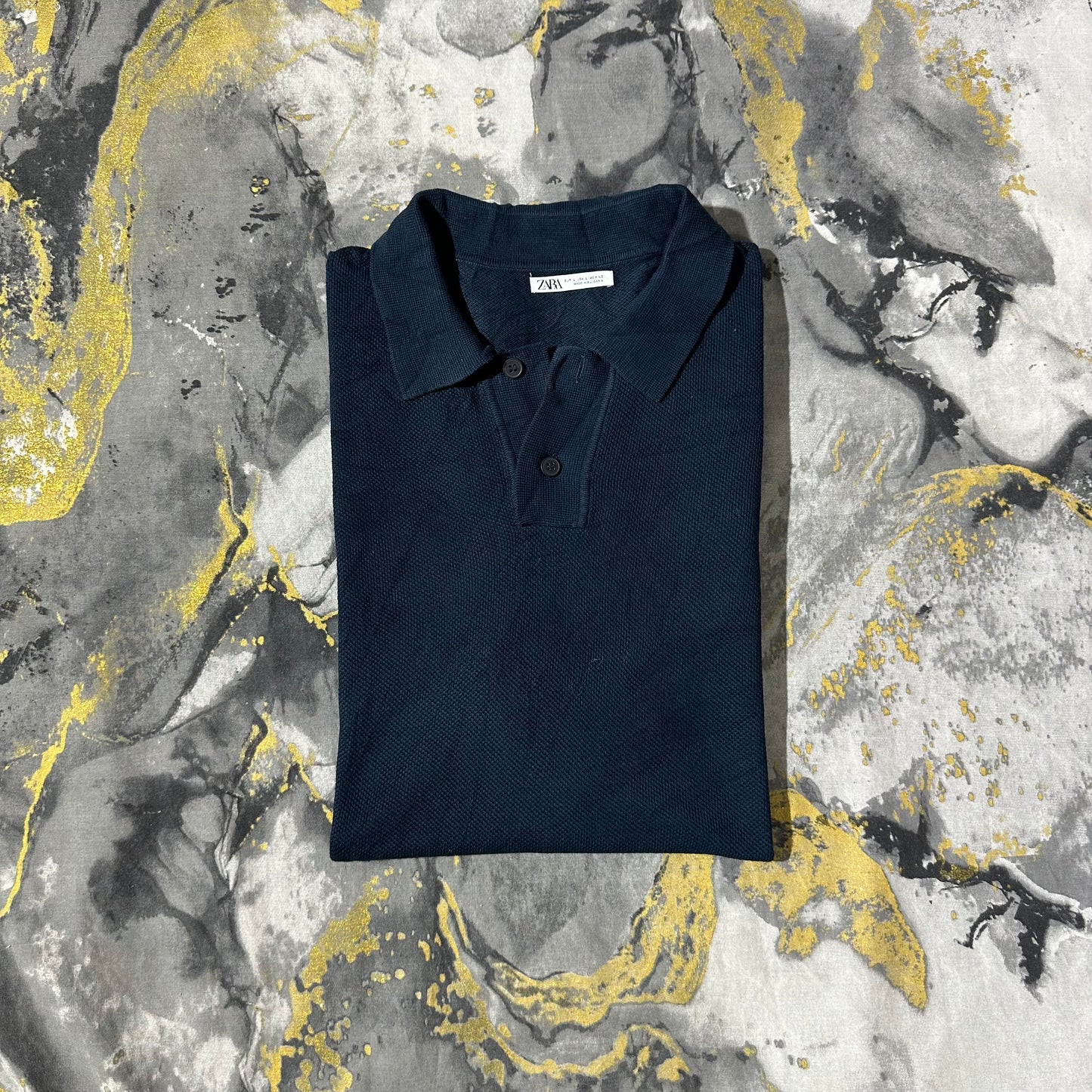 Blue Waffle Knit Textured Polo