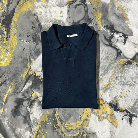 Blue Waffle Knit Textured Polo