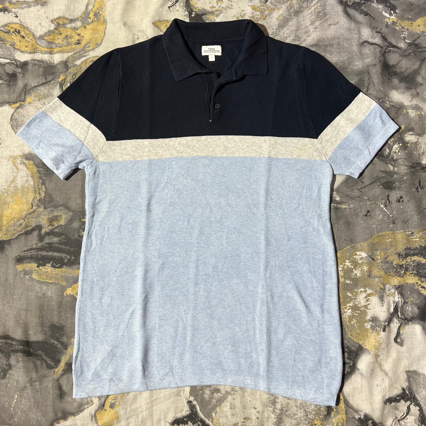 Two Toned Striped Textured Knitted Polo