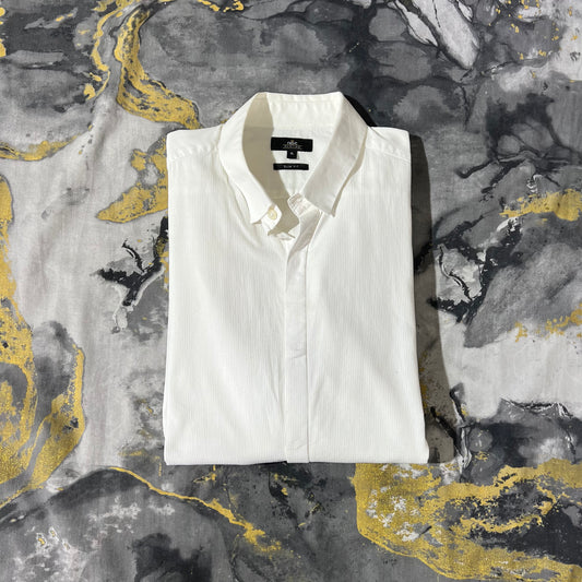 White Waffle Knit Textured Full Sleeves Buttoned Down