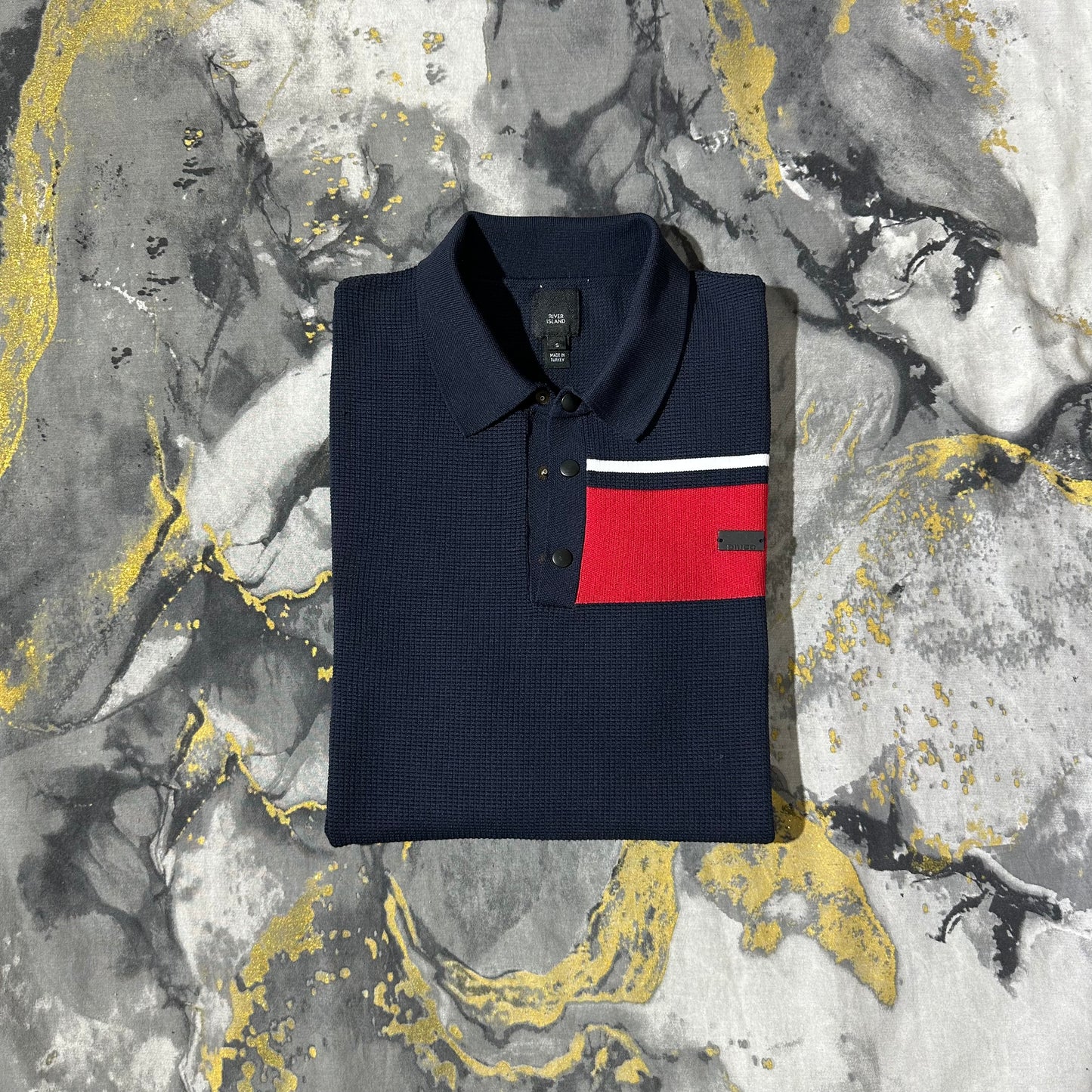 River Island Waffle Knit Textured Polo