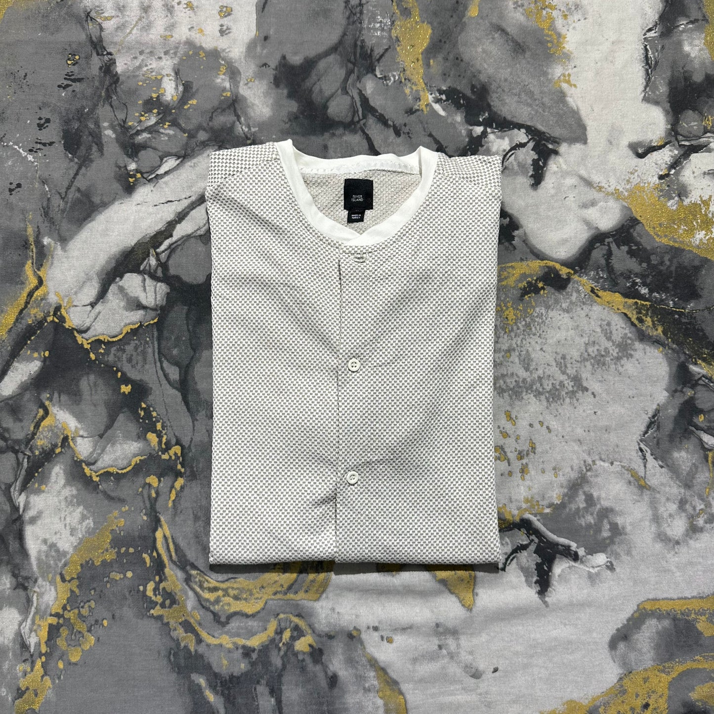 River Island Offwhite Waffle Knit Textured Half Sleeves Buttoned Down