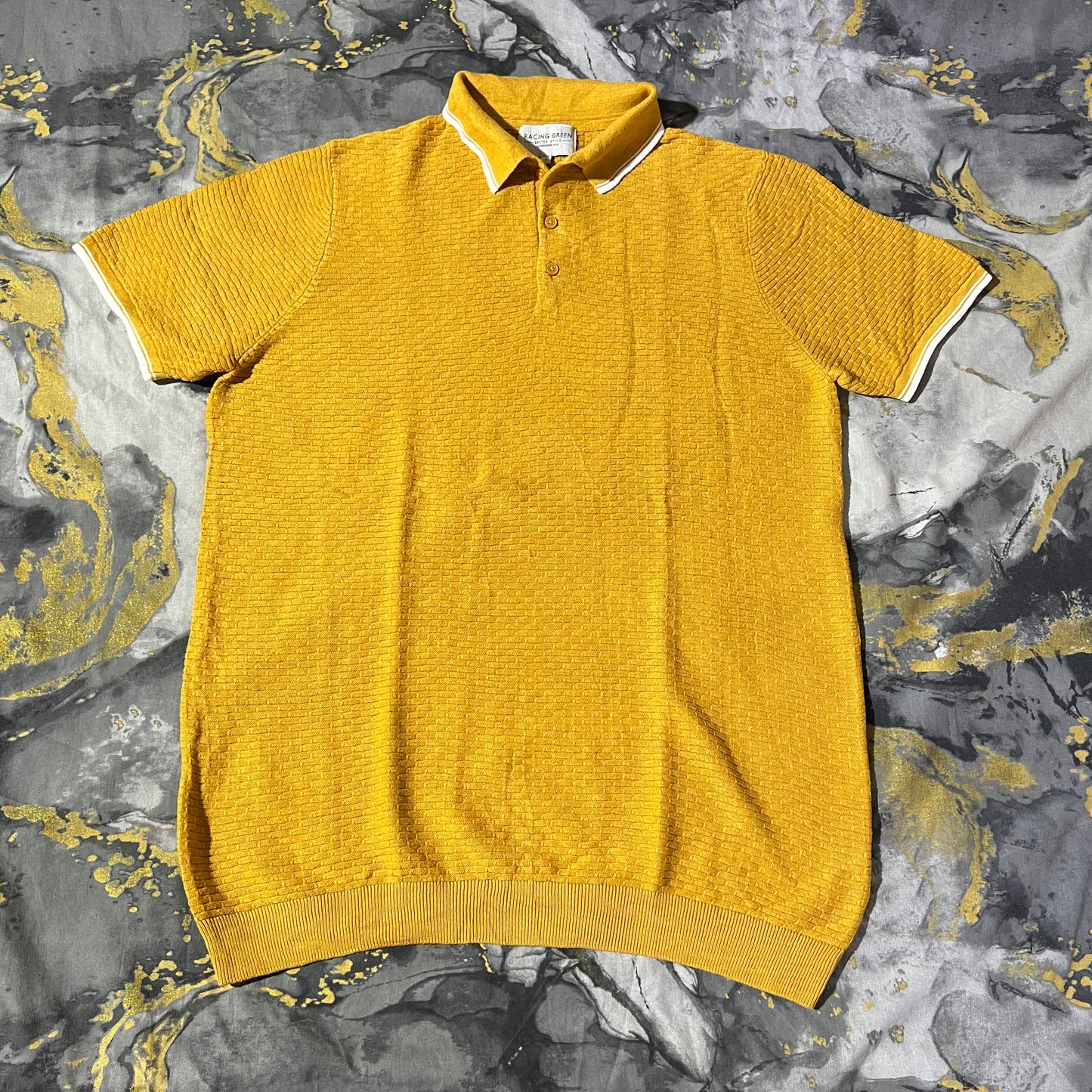 Yellow Patterned Knit Textured Polo