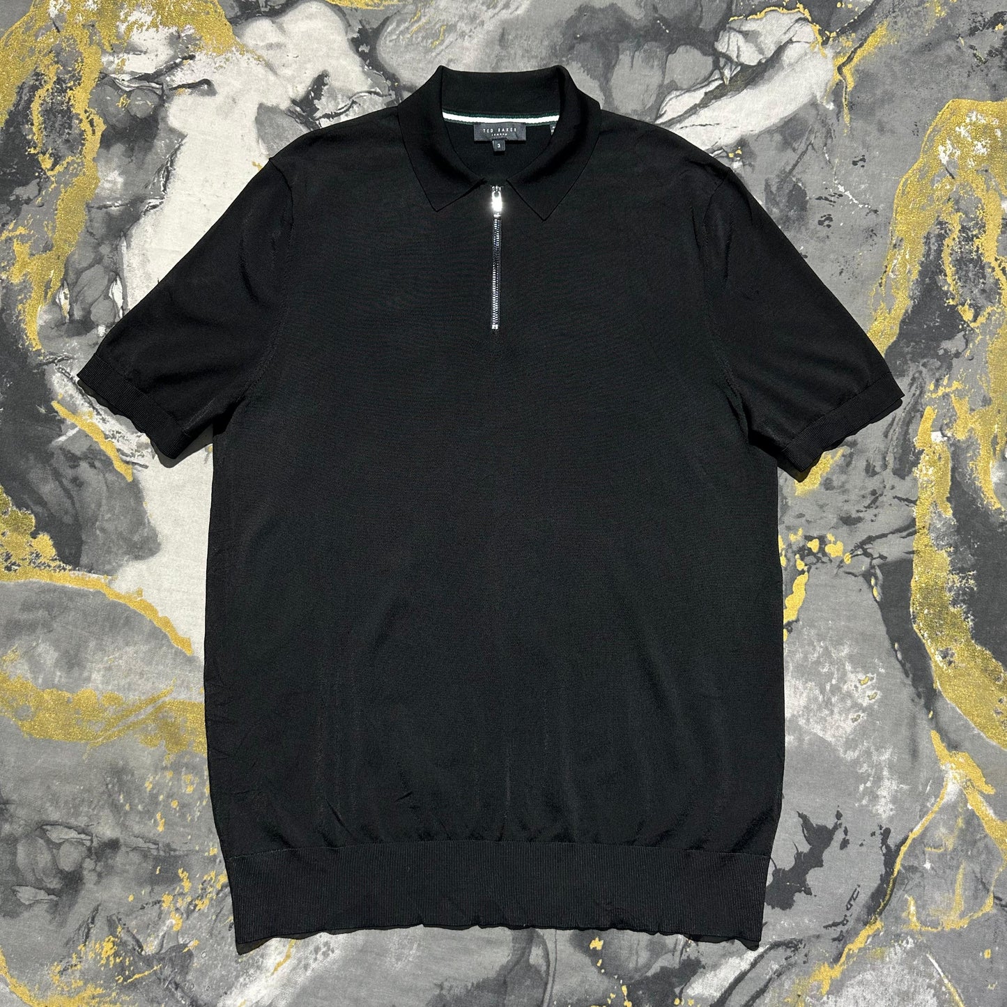 Ted Baker Jet Black Silk Touch Zipper Polo