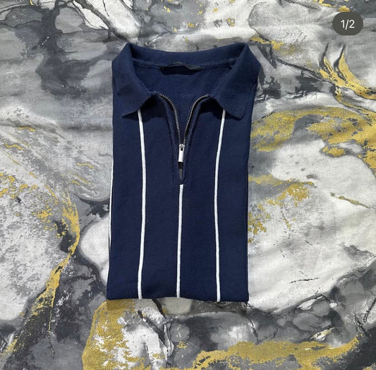 Dark Blue with White Striped Zipper Polo