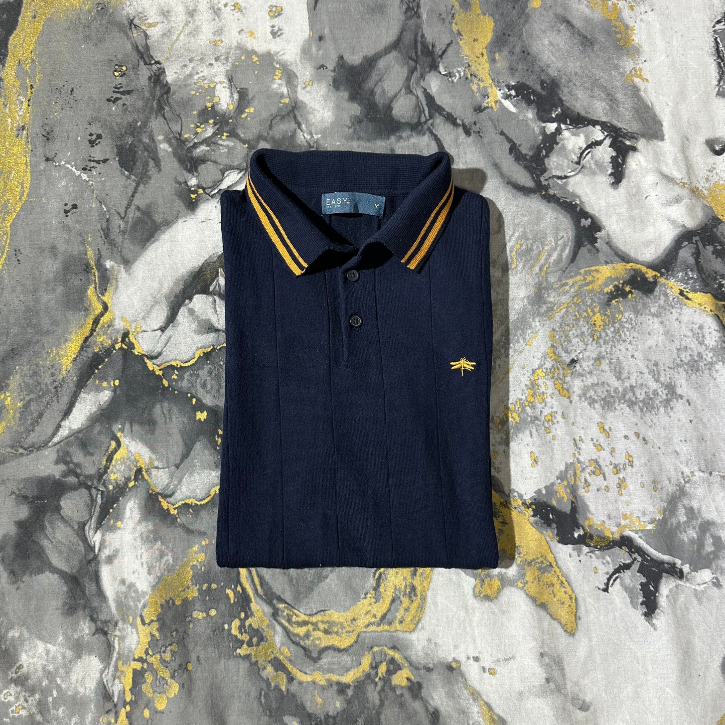 Dark Navy Blue Ribbed Knitted Polo