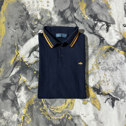 Dark Navy Blue Ribbed Knitted Polo