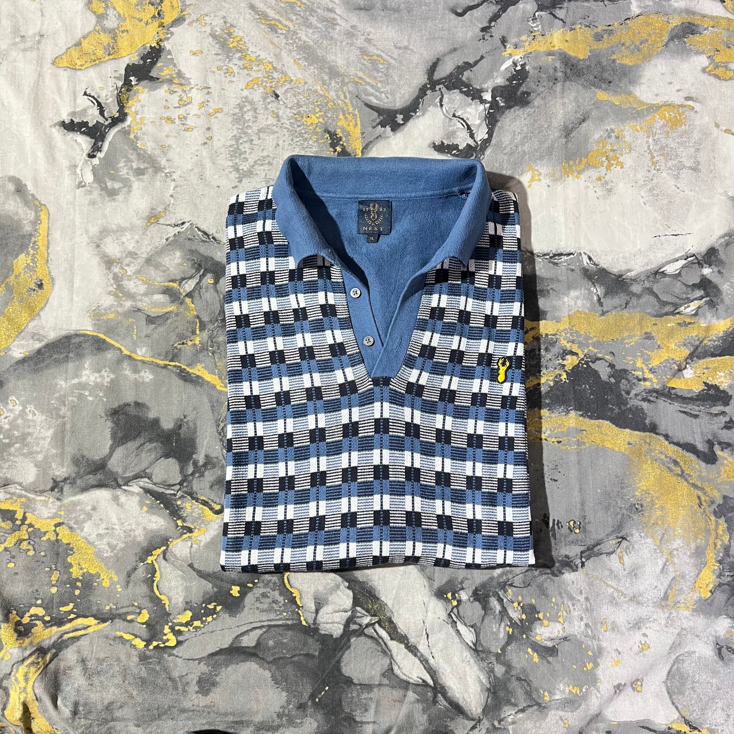 Blue Patterned Knit Luxury Cotton Polo