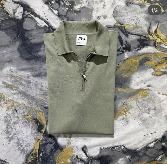 ZARA Olive Green Zipper Polo