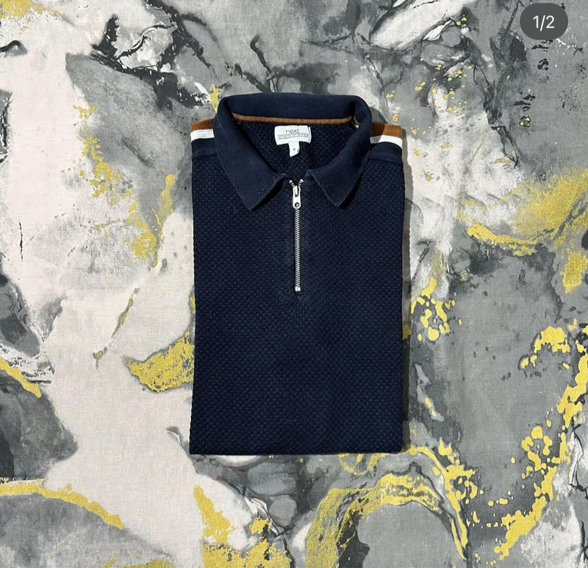 Navy Blue Half Zipper Polo