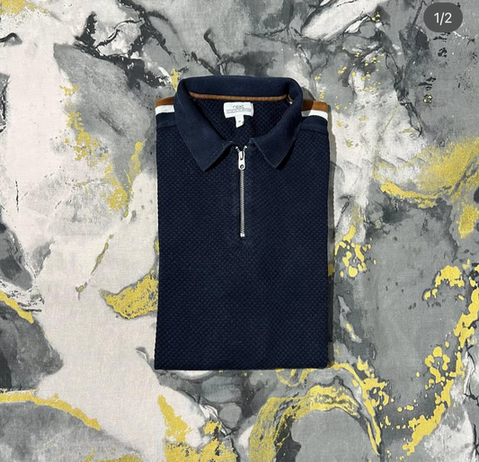 Navy Blue Half Zipper Polo