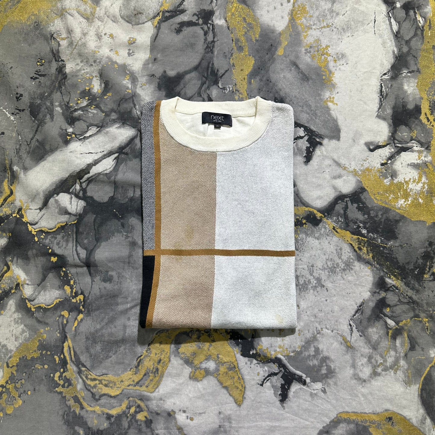 Square Big Check Pattern Knitted T-Shirt